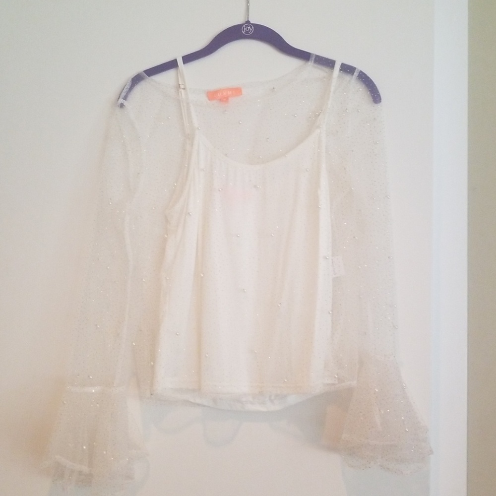 Off white tank with sheer blouse
